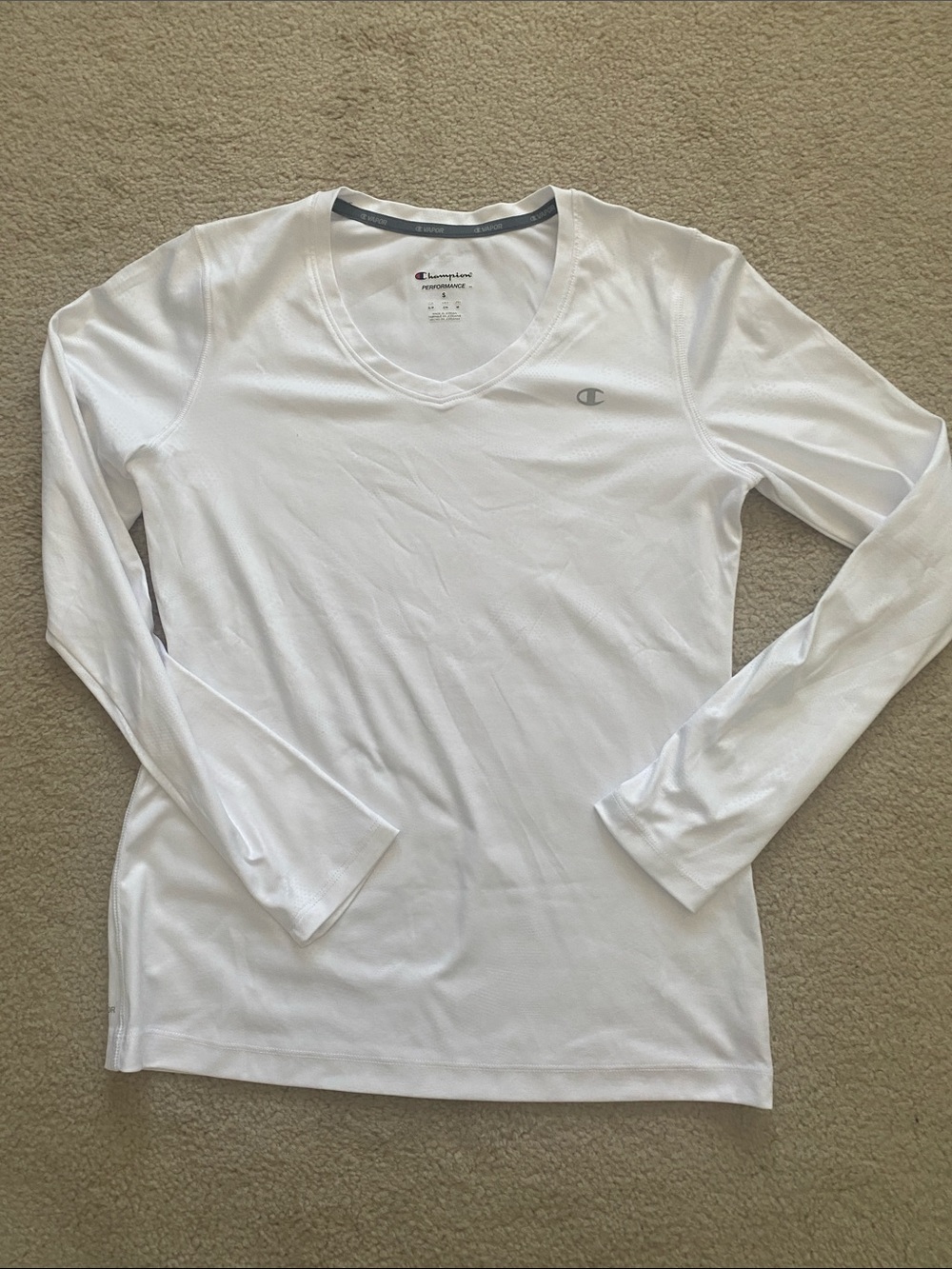 Champion White V‑Neck Long Sleeve Athletic Top